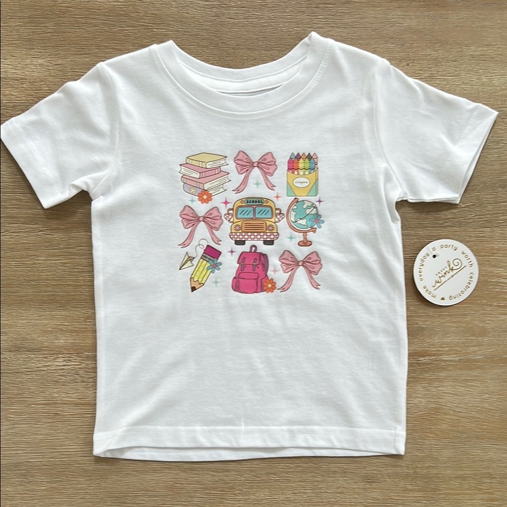 Sweet Wink Coquette School Doodle Short Sleeve T-Shirt 2T 3T 7/8 years